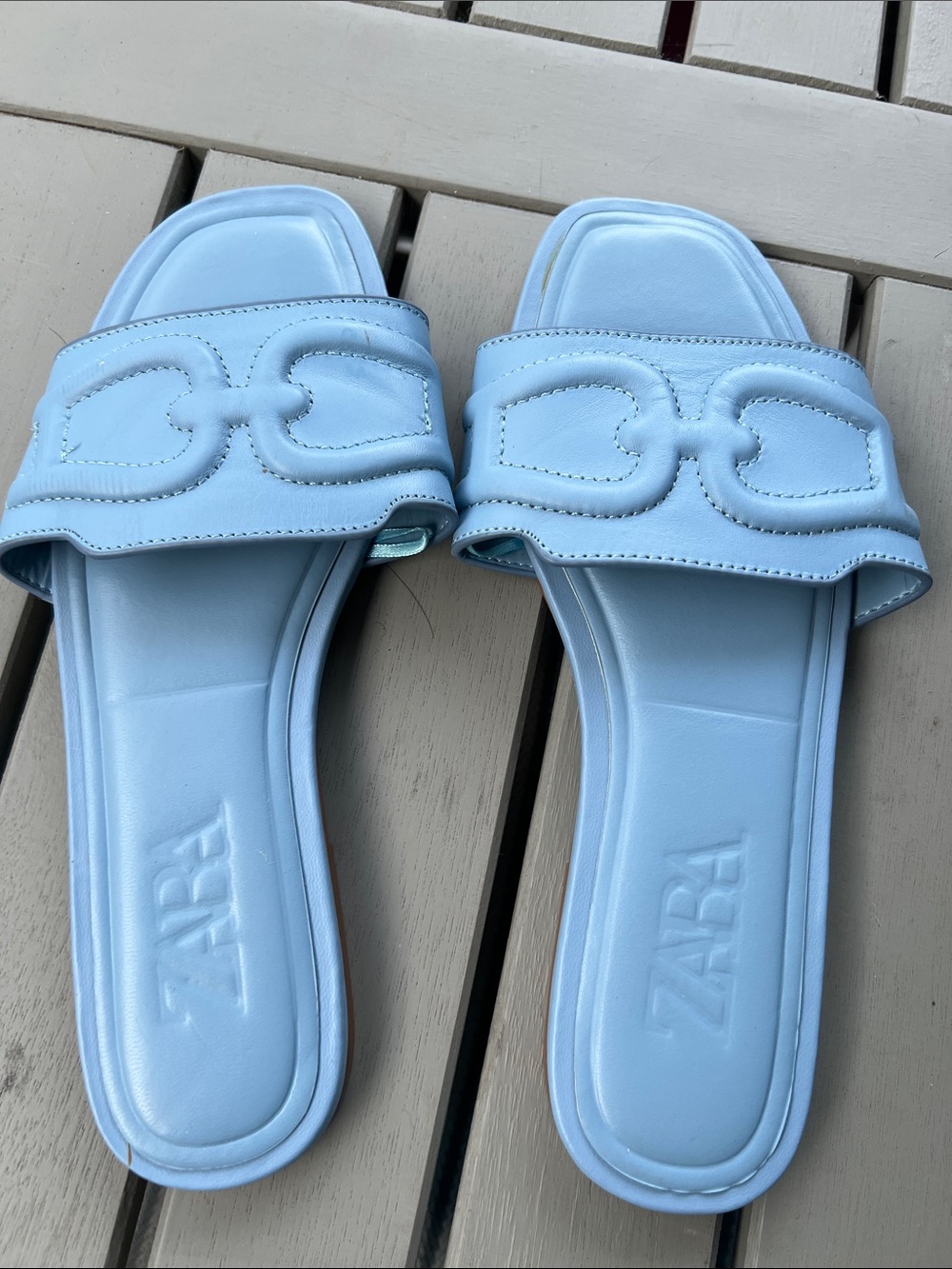 ZARA Powder Blue Leather Slide Mules size 38 size US 7.5 - Picture 5 of 6